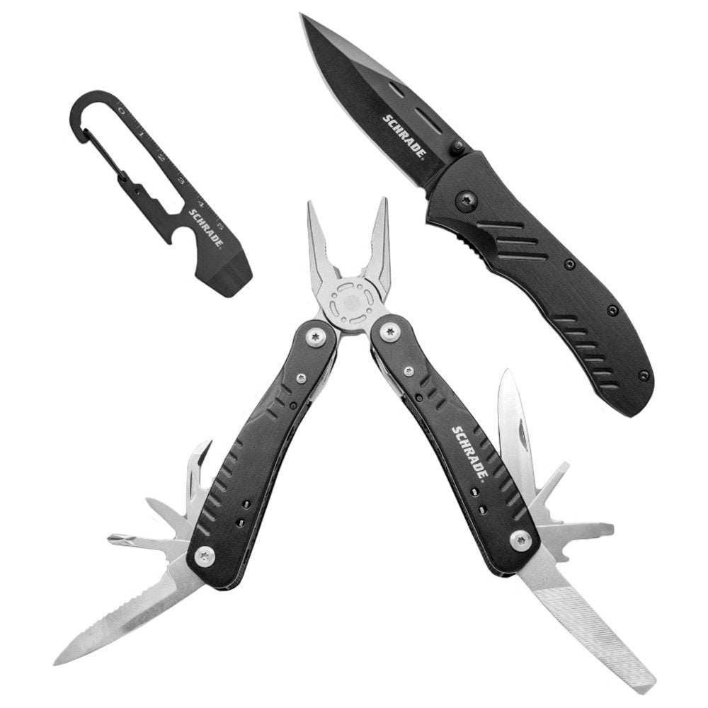 Schrade Knife & Tool Combo Set, Carabiner, Pliers, Folding Knife #SCP17-34CP