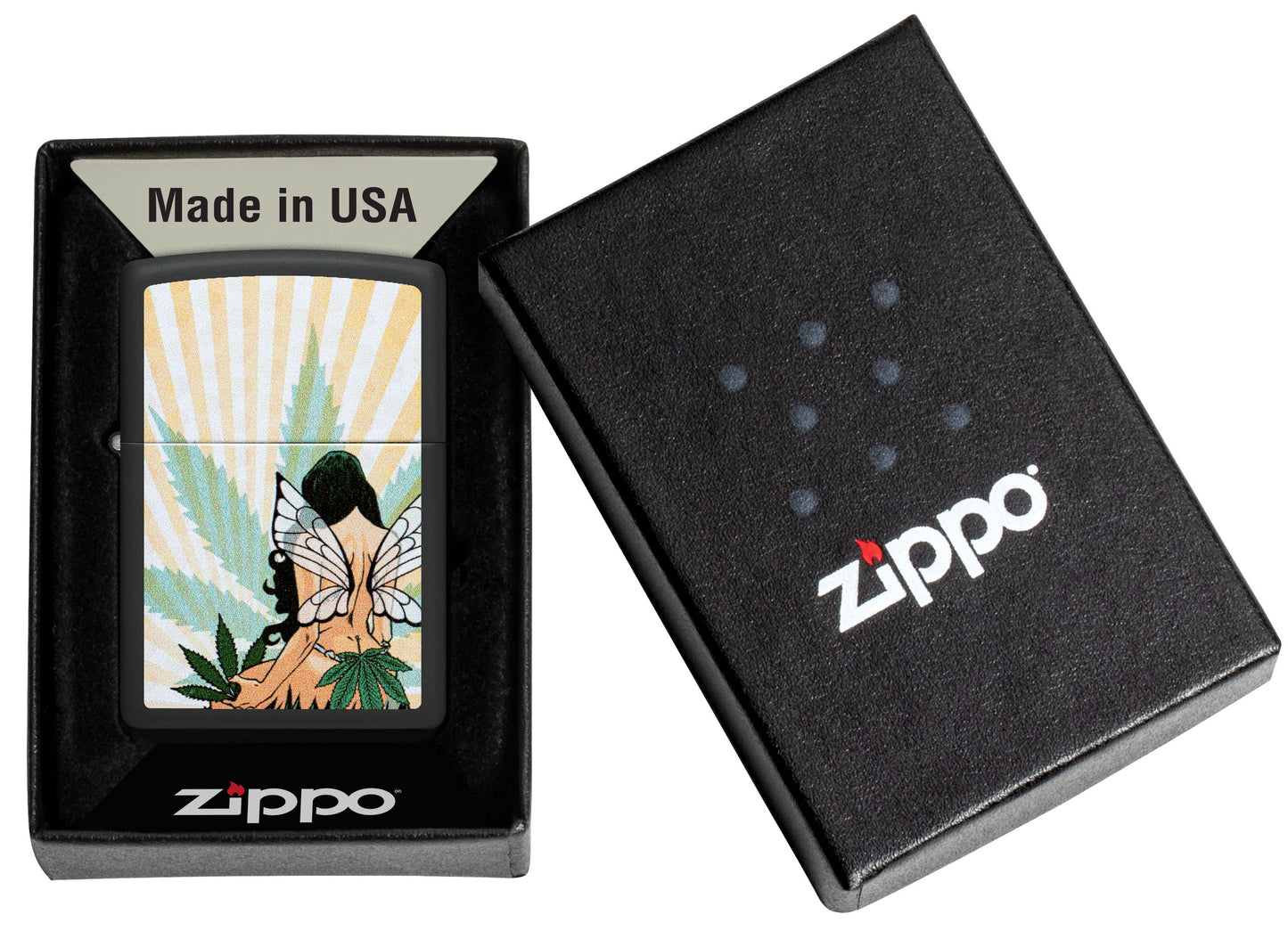 Zippo Cannabis Fairy Design, Black Matte Lighter #46576