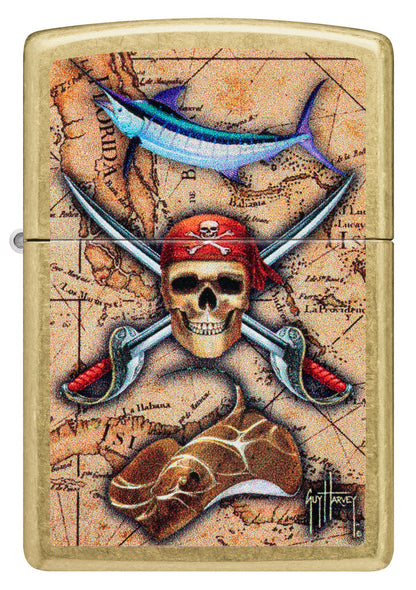 Zippo Guy Harvey Pirate Crossbones Design, Street Brass Lighter #48966