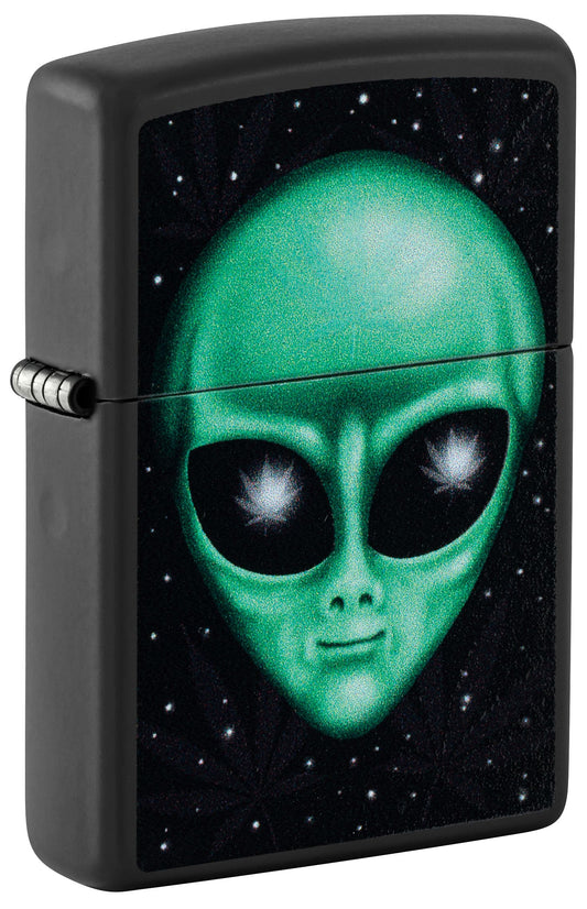 Zippo Alien Cannabis Design, Back Light Black Matte Lighter #46708