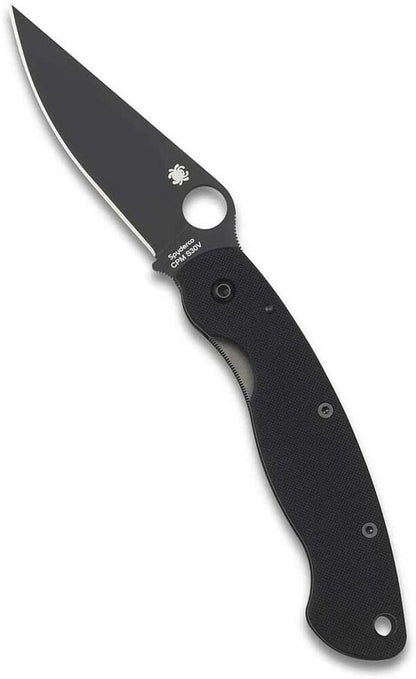 Spyderco Military Folding Knife, 3" Black Blade G10 Handles Made in USA #C36GPBK