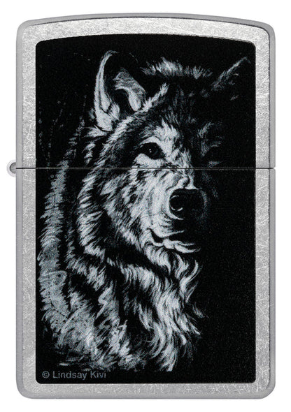 Zippo Lindsay Kivi Shadow Wolf, Street Chrome Lighter #46149