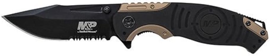 Smith and Wesson M&P Clip Point Serrated Black/FDE- TB Folding Knife #SWMP13BSCP