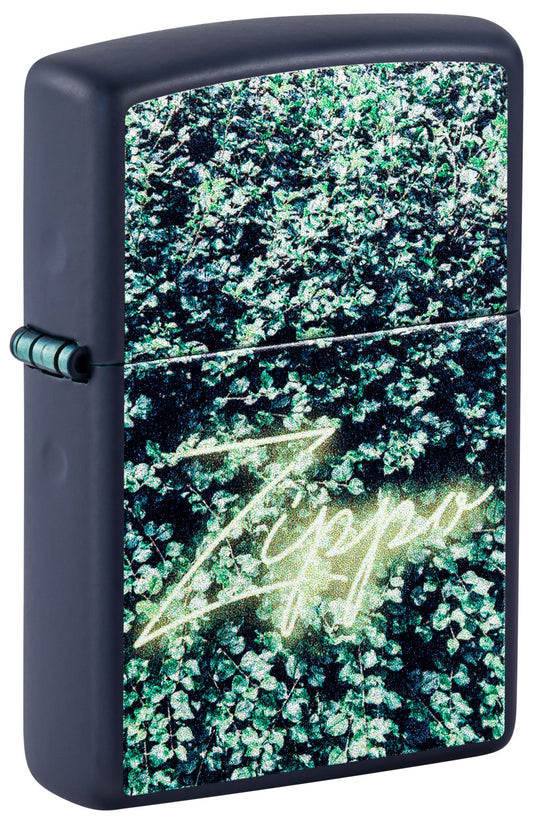 Zippo Neon Sign Greenery Wall, Navy Matte Lighter #48721