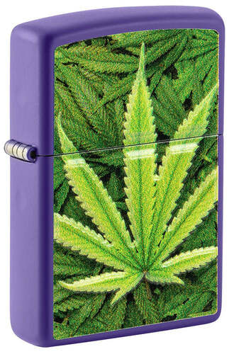 Zippo Textured Weed Leaf Purple Matte & Black Leather Pouch Gift Box Set