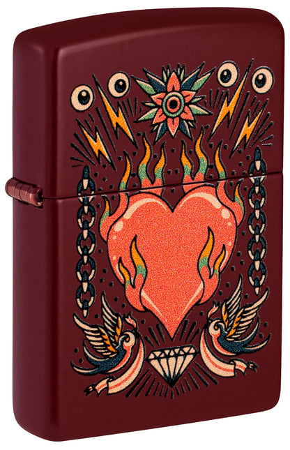 Zippo Tattoo Heart Design, Merlot Matte Lighter #46584