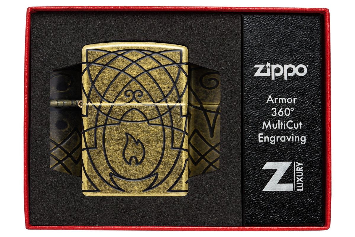 Zippo Armor Multicut, Antique Brass Lighter #47254