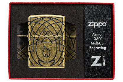 Zippo Armor Multicut, Antique Brass Lighter #47254