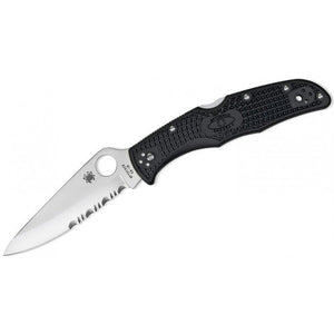 Spyderco Endura 4 Serrated Folding Knife, Wave VG-10, Black Handle #C10PSBK