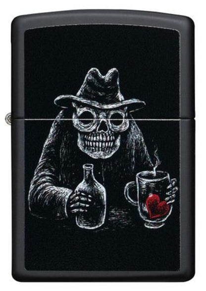 Zippo Skeleton Drinking At Bar Design, Black Matte, Windproof Lighter #49254