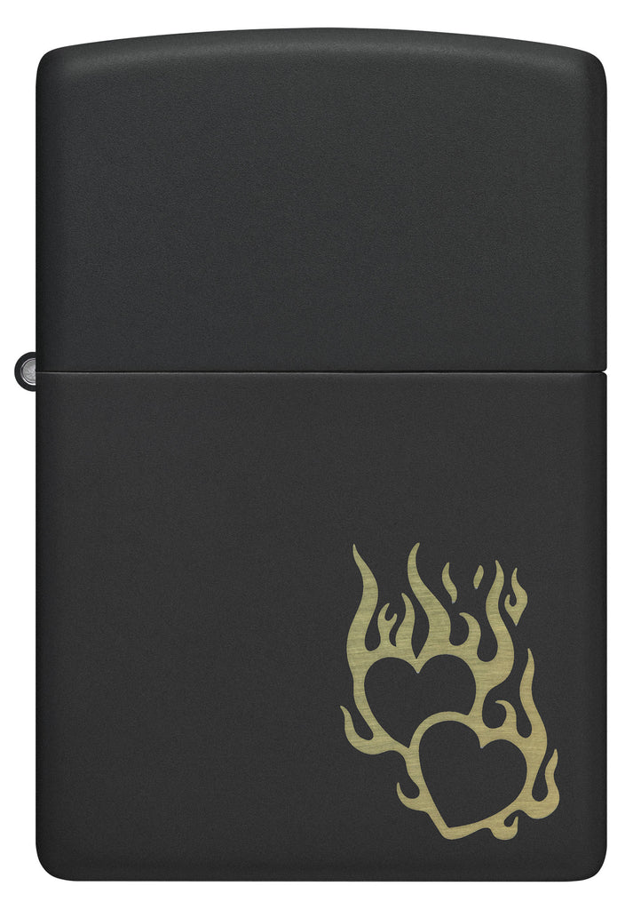 Zippo Fire Heart Design. Black Matte Lighter #46004