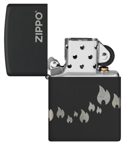 Zippo Flame and Logo Laser Engraved 360 Design, Black Matte Lighter #48980