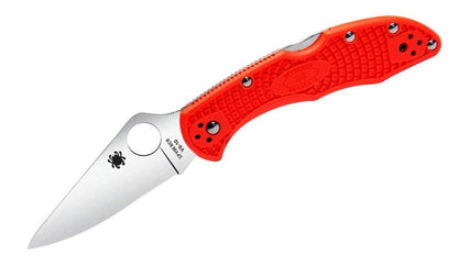 Spyderco Delica Knife, Flat Ground Blade, Orange VG-10 FRN Handle #C11FPOR