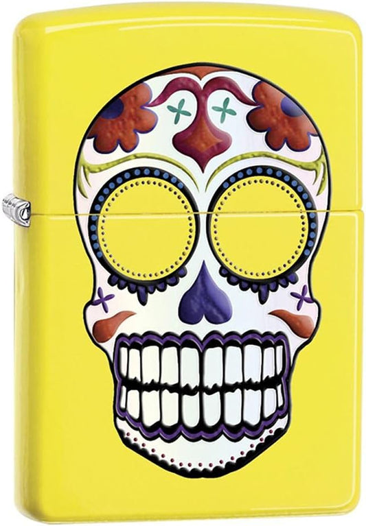 Zippo Day Of The Dead Sugar Skull, Yellow Matte Lighter #24894