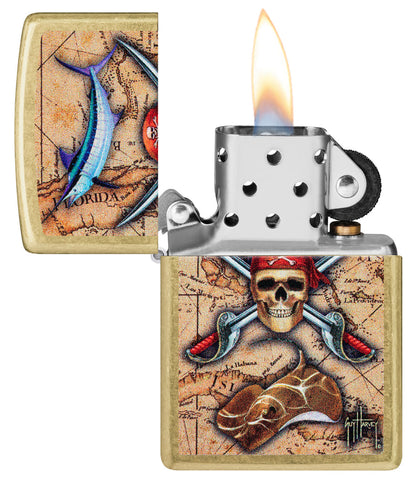 Zippo Guy Harvey Pirate Crossbones Design, Street Brass Lighter #48966