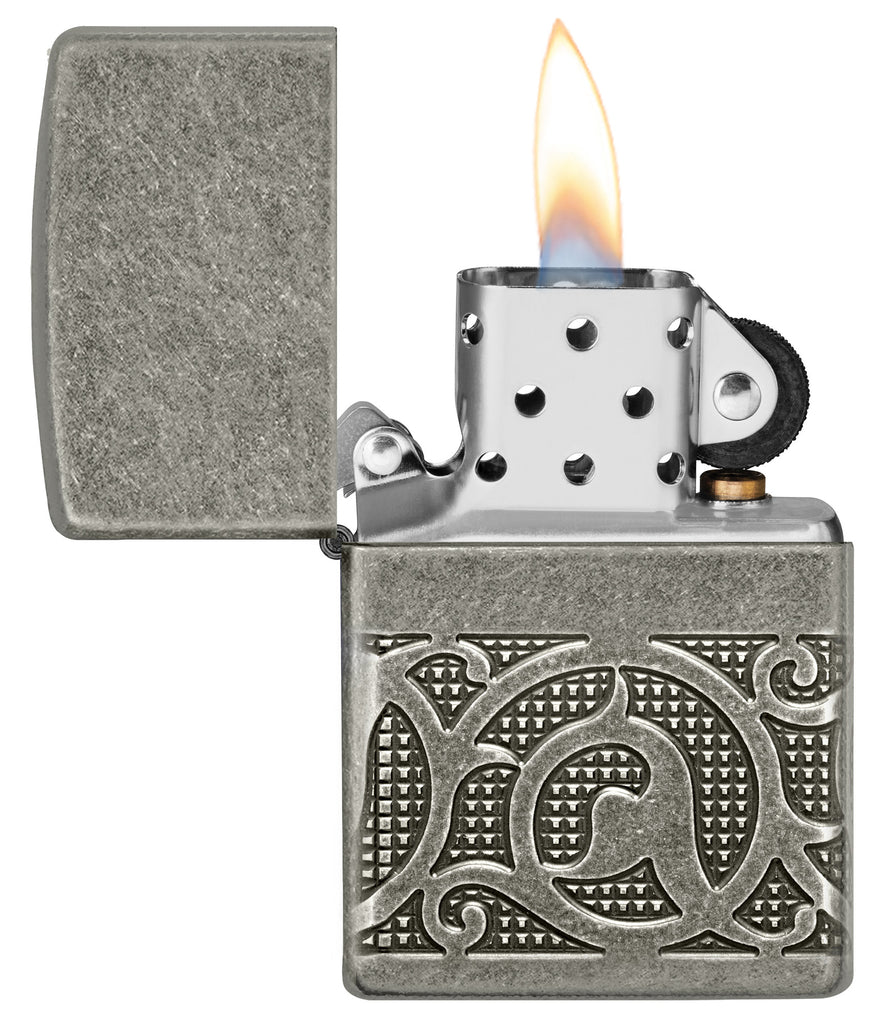 Zippo Pattern Design, Armor Antique Silver MultiCut Lighter #49290