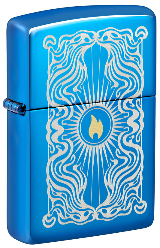 Zippo Fancy Flame Design, High Polish Blue Lighter #46424