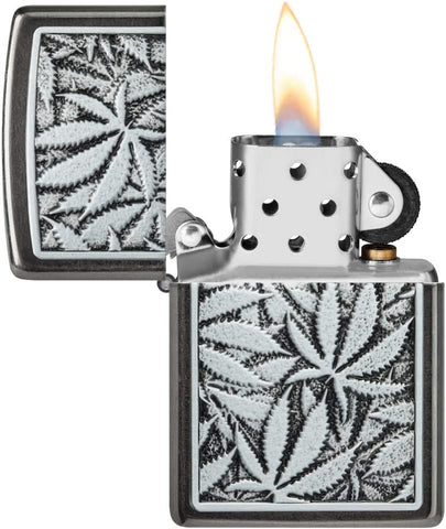 Zippo Leaf Emblem Design, Black Matte Lighter #48123