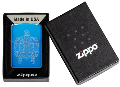 Zippo Zen Turtle Design, High Polish Blue Lighter #46177