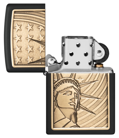 Zippo Lady Liberty USA Emblem, Black Matte Lighter #48921