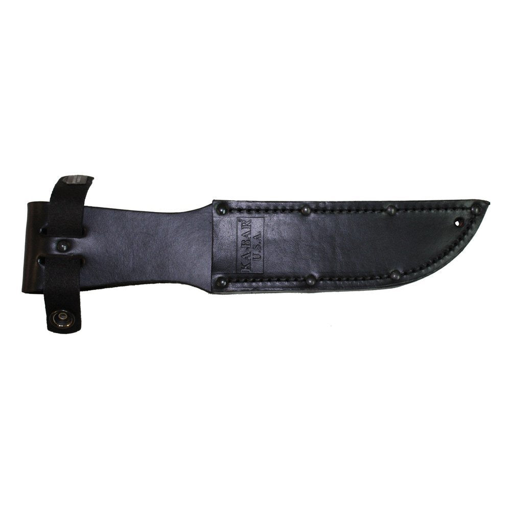 KA-BAR Short Tanto, Black, Serrated Edge + Leather Sheath, Made in USA #1255