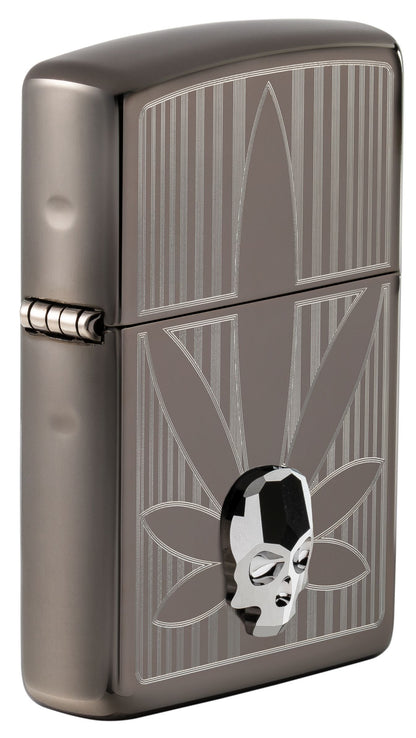 Zippo Cannabis with Crystal Skull Emblem , Black Ice Lighter #48773