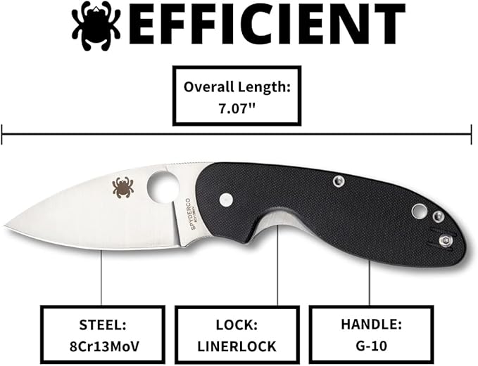 Spyderco Efficient G-10 Black Handle Folding Knife #C216GP