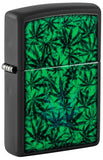 Zippo Cannabis Leaves Black Light Design, Black Matte Lighter #48736
