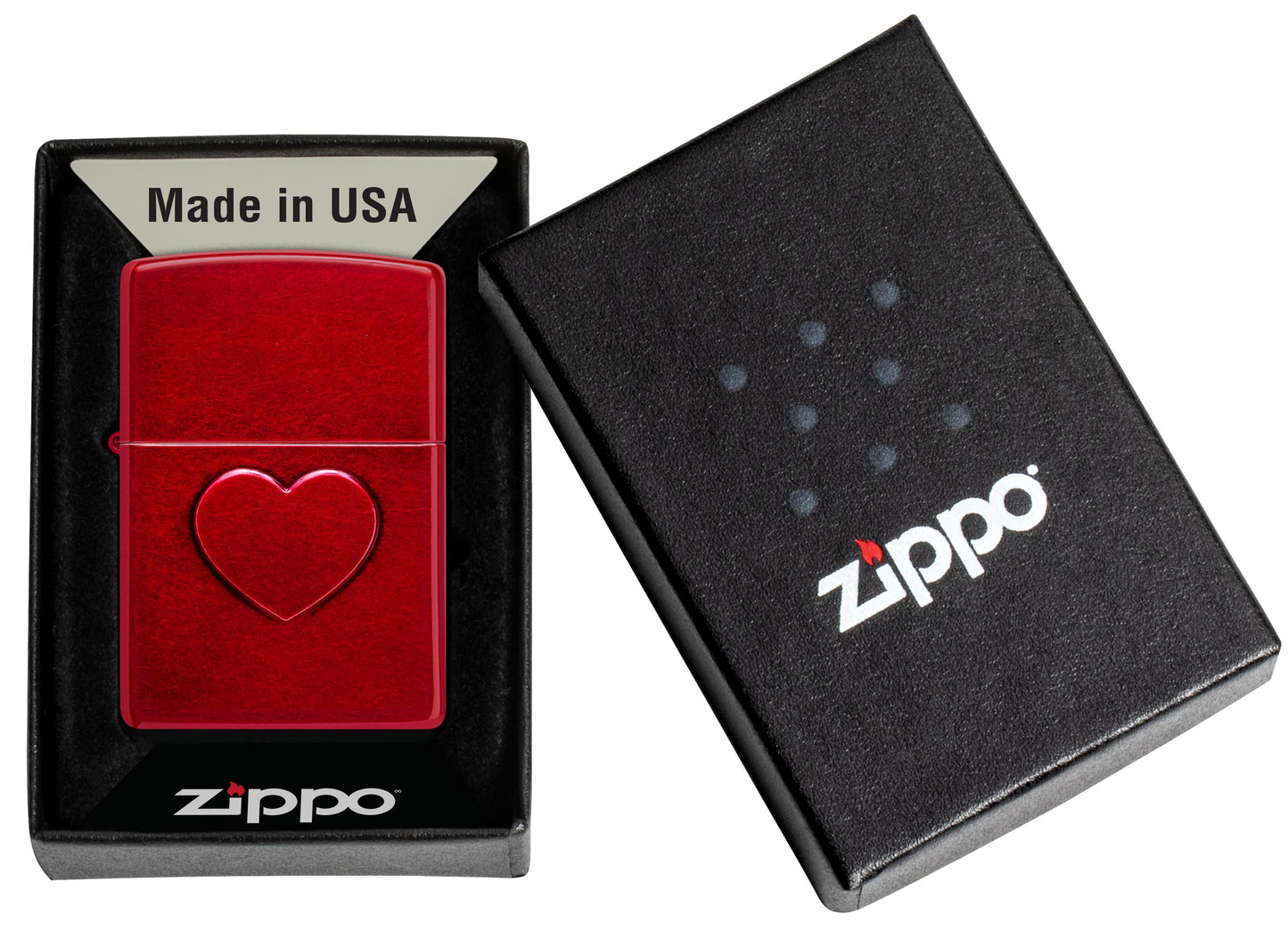 Zippo Stamped Heart Design, Candy Apple Red Lighter #46588