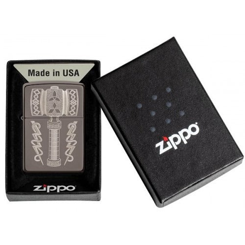 Zippo Thor's Hammer Design, Black Ice Finish, Windproof Lighter #49404