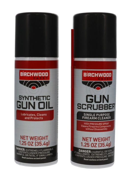 Birchwood Casey Gun Scrubber 1.25 oz & Synthetic Gun Oil, 1.25 oz Aerosol Combo Pack #33329