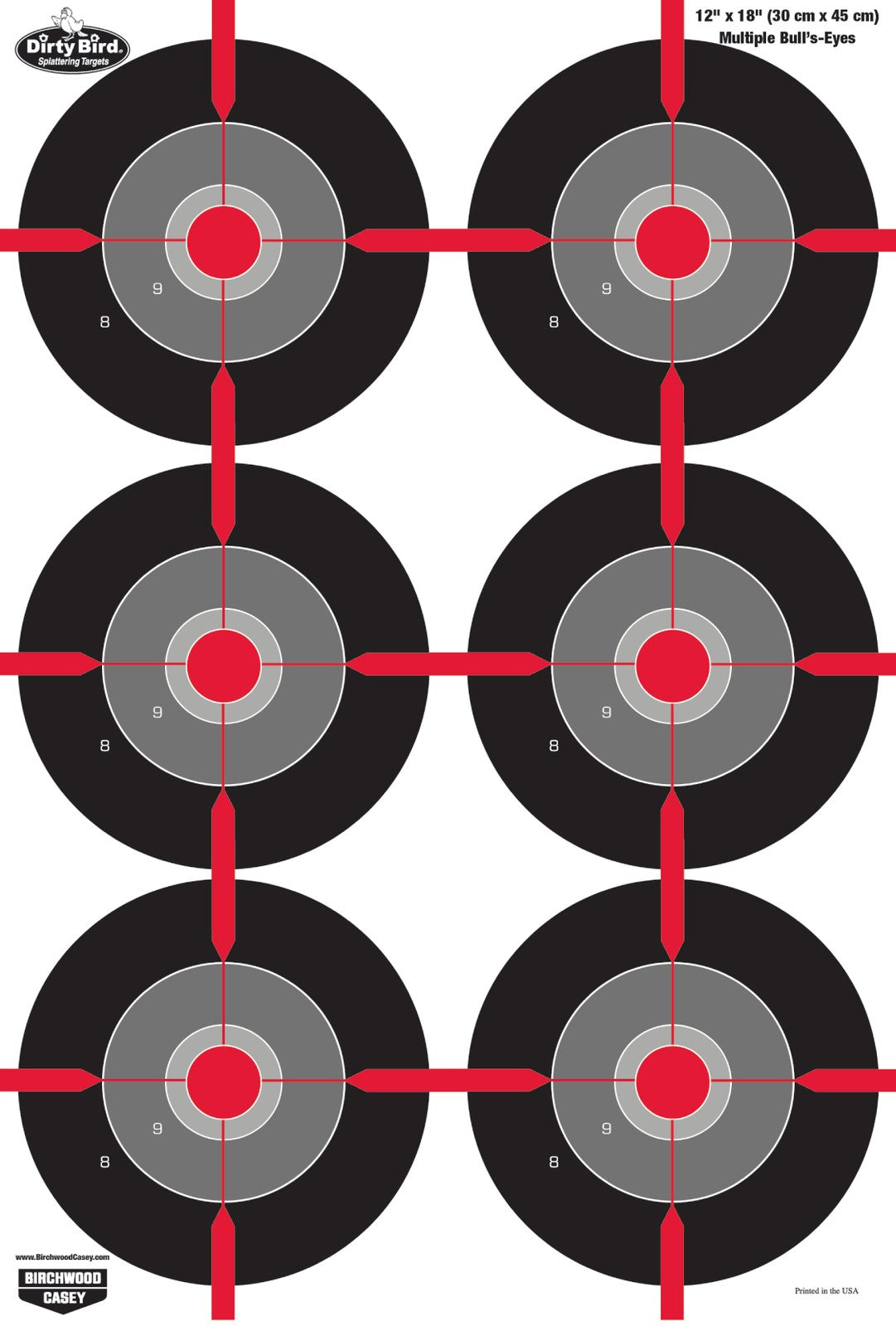 Birchwood Casey Dirty Bird 12" x 18" Multiple Bullseye Target - 8 Sheets #35705