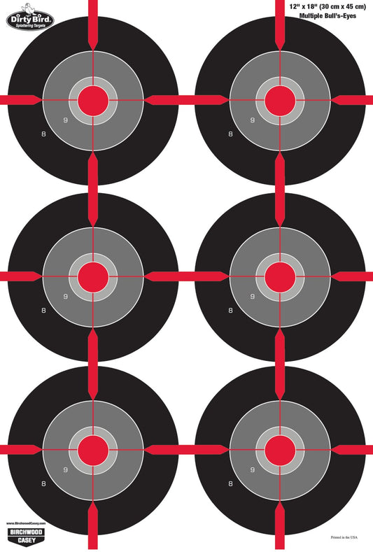 Birchwood Casey Dirty Bird 12" x 18" Multiple Bullseye Target - 8 Sheets #35705