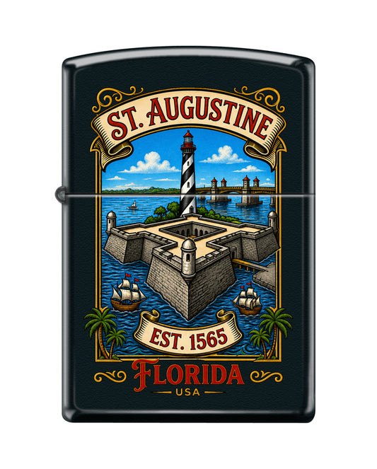 Zippo St. Augustine Florida, Black Matte Lighter #218F-CN436517