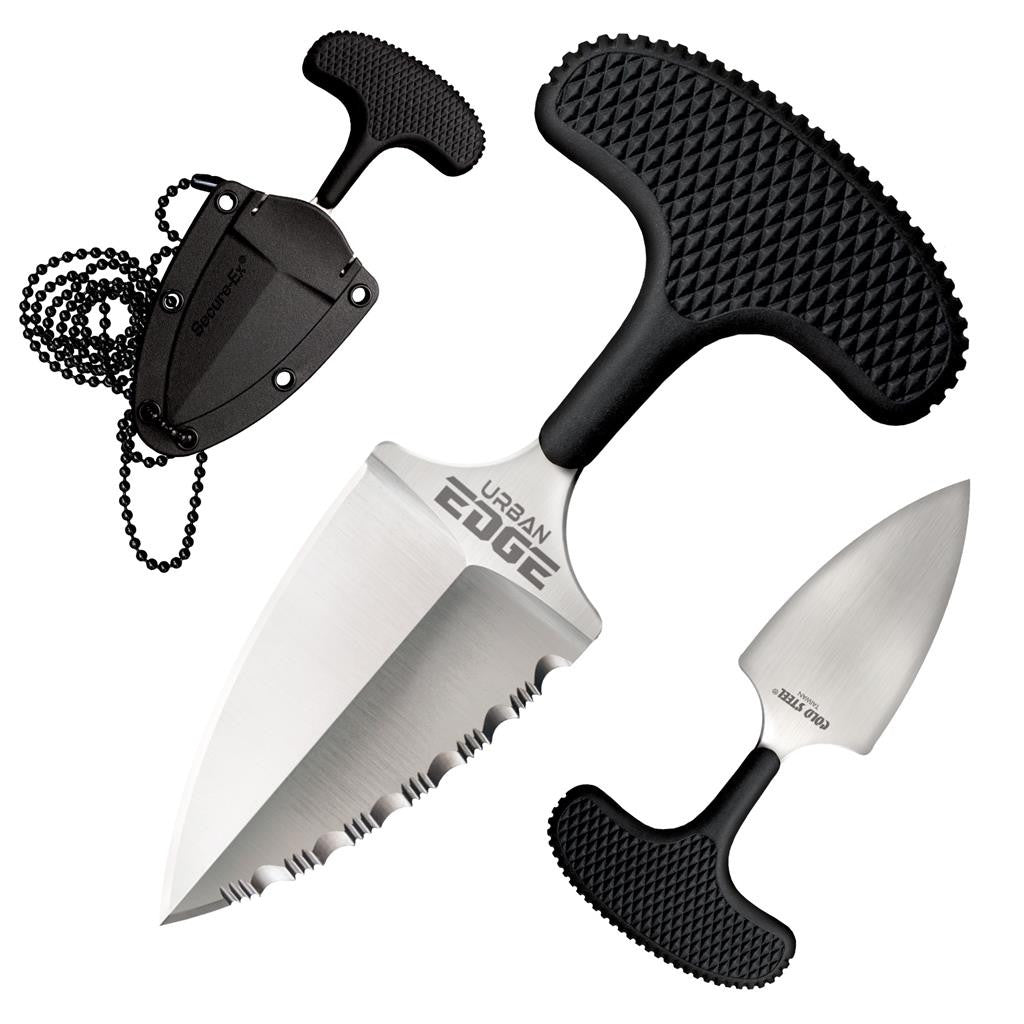 Cold Steel Urban Edge 50/50 Edge, 4" Overall, 2.5" Blade, 3MM Thick, AUS8A, 1.5" Handle, Sheath #43XLS