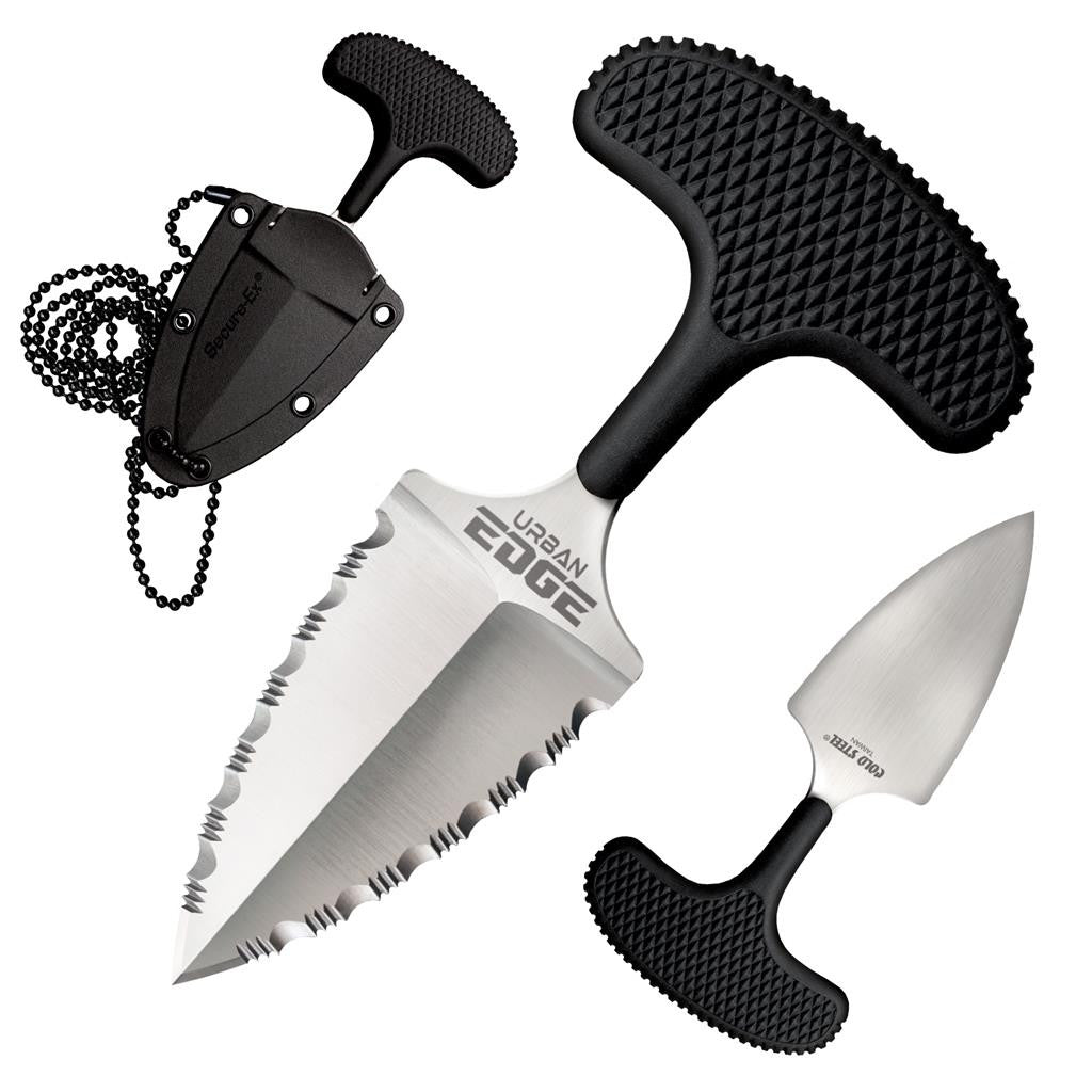 Cold Steel Urban Edge Double Serrated Edge, 4" Overall, 2.5" Blade, 3MM Thick, AUS8A, 1.5" Handle #43XLSS
