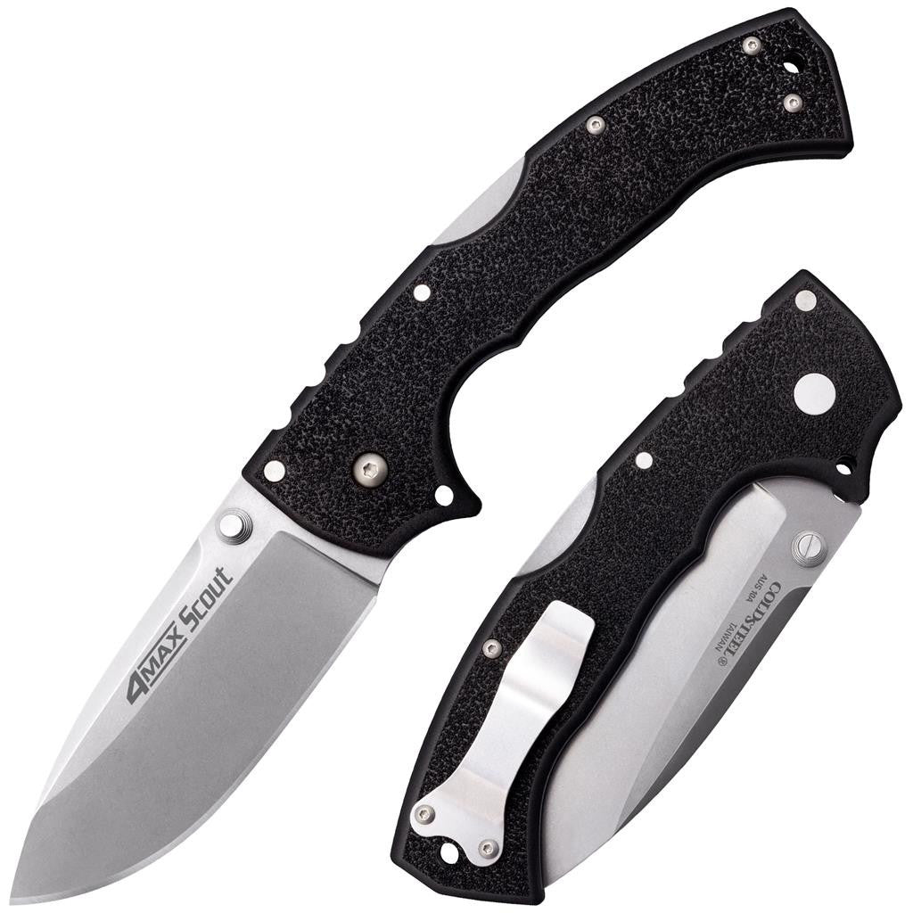 Cold Steel 4-MAX Scout, 10" Overall, 4" Blade, 4.8MM Thick, 6" Black Griv-Ex Handle, AUS10A #62RQ