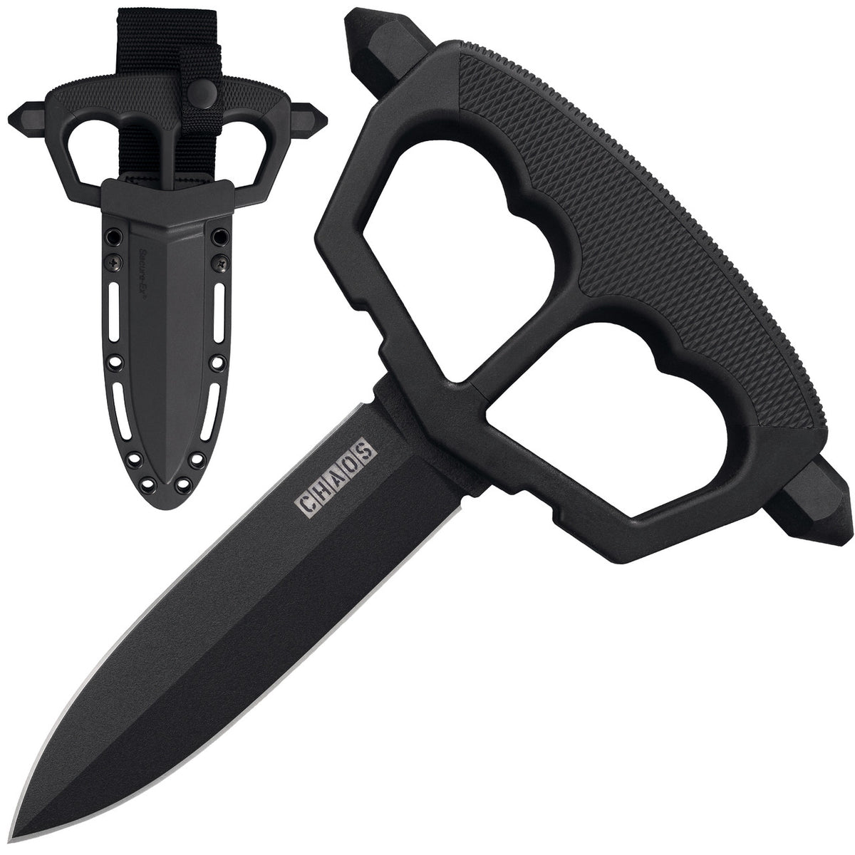 Cold Steel Chaos Push Knife, 8" Overall, 5" Blade, 5MM Thick, SK-5 High Carbon Steel, 3" Griv-Ex Handle with Kray-Ex Overmold, Secure-Ex Sheath #80NT3