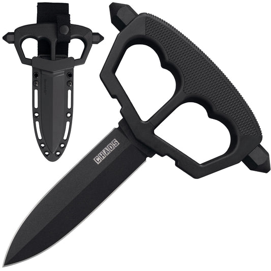 Cold Steel Chaos Push Knife, 8" Overall, 5" Blade, 5MM Thick, SK-5 High Carbon Steel, 3" Griv-Ex Handle with Kray-Ex Overmold, Secure-Ex Sheath #80NT3