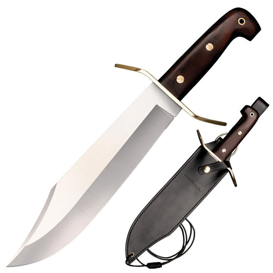 Cold Steel Wild West Bowie, 16" Overall, 10.75" Blade, 4.75MM Thick, 1090 Carbon Steel, 5.25" Rosewood Scales Handle, Black Leather Sheath with Brass #81B