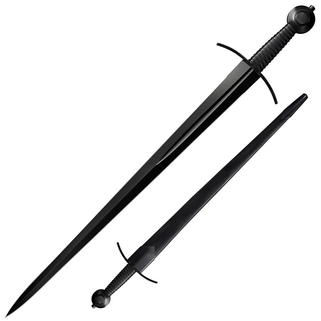 Cold Steel MAA Arming Sword, 34.75" Overall, 28" Blade, 1-1/5" Thick, 1090 High Carbon Steel, 6.75" Handle, Leather Scabbard with Blued Steel Fittings, 40.2 oz #88ARM