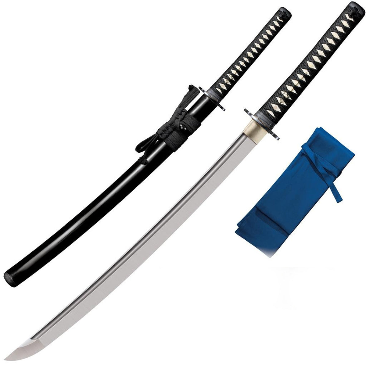 Cold Steel Chisa Katana (warrior Series), 36" Overall, 24.5" Blade, 5/16" Thick, 1060 Carbon, 11.5" SamÃ© Handle with Black Braid Cord & Brass Menuki, BLK Lacquered Wood Scabbard, 42.5 oz #88BCK