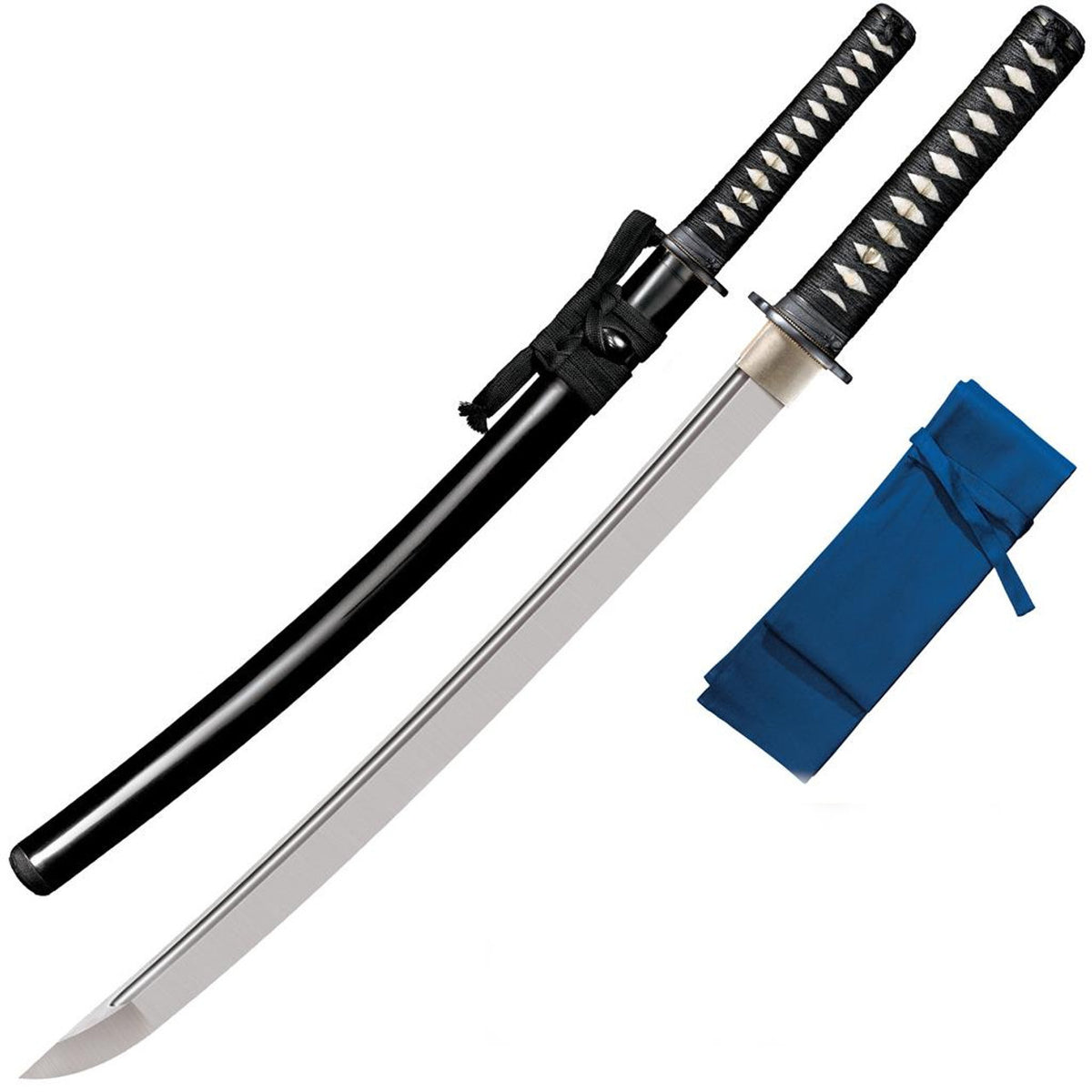 Cold Steel Wakizashi (warrior Series), 29.5" Overall, 21" Blade, 5/16" Thick, 1060 Carbon Steel, 8.5" SamÃ© Handle with BLK Braid Cord & Brass Menuki, BLK Lacquered Wood Scabbard, 30.6 oz #88BWW