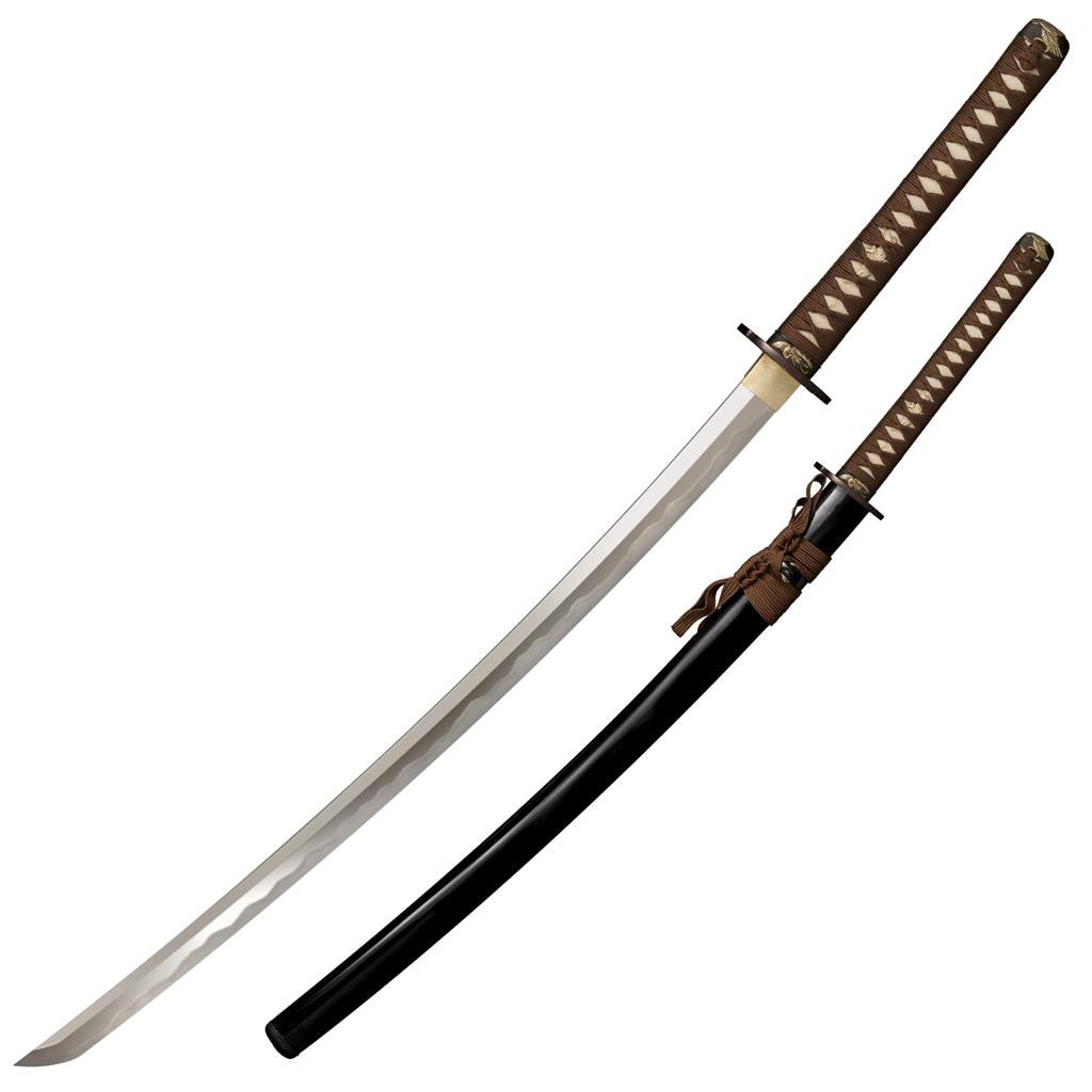 Cold Steel Mizutori (crane) Katana, 41.25" Overall, 29.75" Blade, 7MM Thick, 1095 Carbon Steel, 11.5" SamÃ© Handle with Brown Braid Cord & Brass Menuki, Black Lacquered Wood Scabbard #88CKK