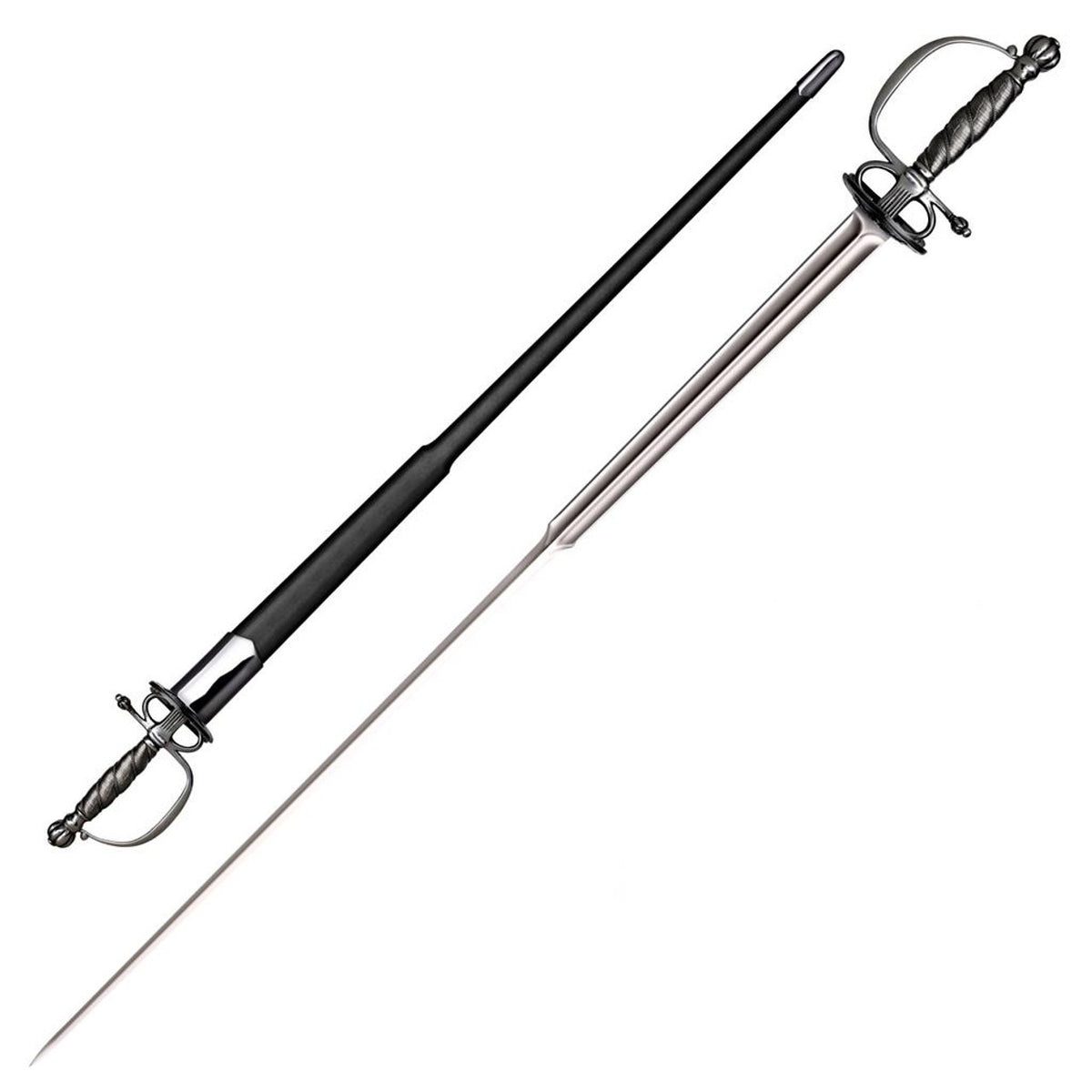Cold Steel Colichemarde Sword, 40" Overall, 32-3/8" Blade, 1/4" Thick, 1060 Carbon Steel, 7-5/8" Handle, Leather Scabbard with Steel Fittings, 26.4 oz #88CLMS
