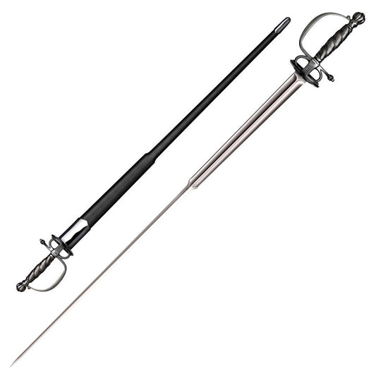 Cold Steel Colichemarde Sword, 40" Overall, 32-3/8" Blade, 1/4" Thick, 1060 Carbon Steel, 7-5/8" Handle, Leather Scabbard with Steel Fittings, 26.4 oz #88CLMS
