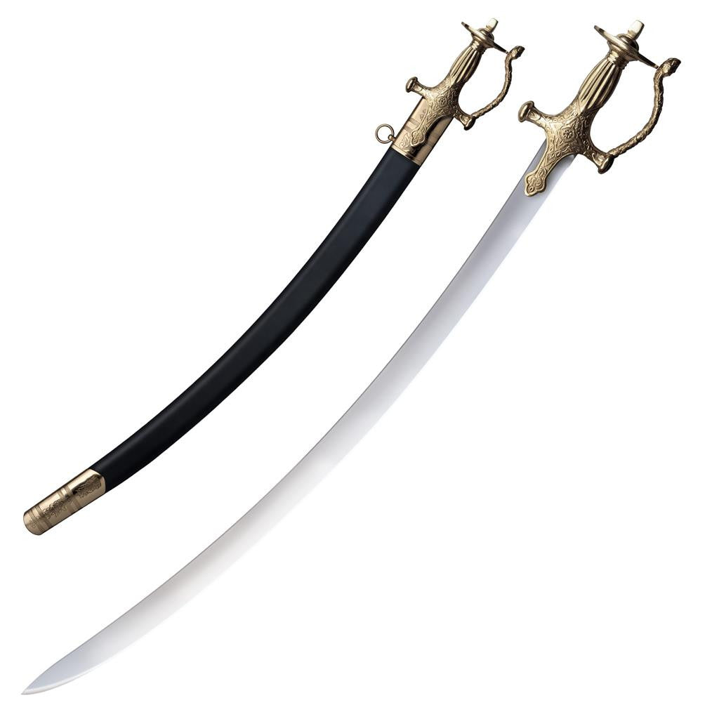 Cold Steel Talwar Sword, 33-7/8" Overall, 28.75" Blade, 1/3" Thick, 1090 High Carbon Steel, 5-1/8" Handle, Leather Scabbard with Brass Fittings, 38 oz #88EITB