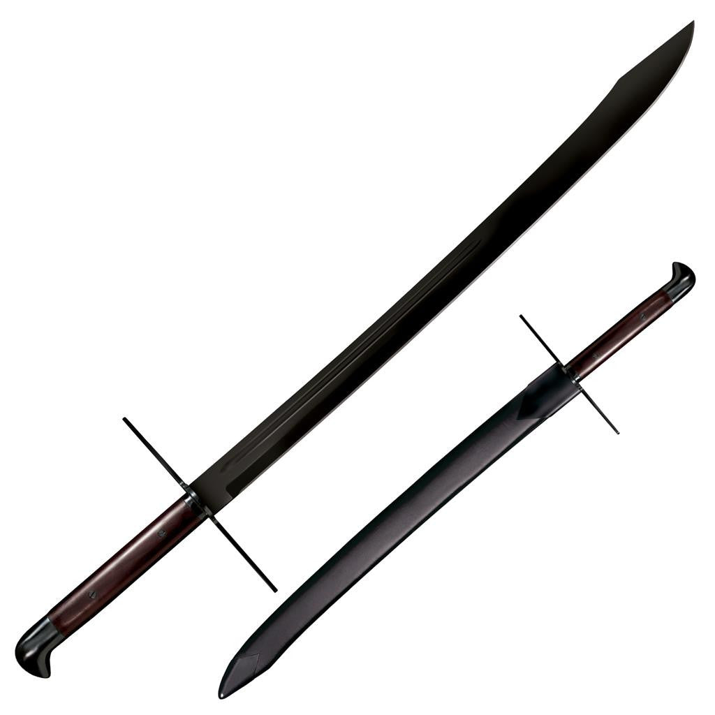 Cold Steel MAA Grosse Messer, 42.25" Overall, 32" Blade, 1/4" Thick, 1060 Carbon Steel, 10.25" Handle, Leather Scabbard with Blued Steel Fittings, 72.4 oz #88GMSM