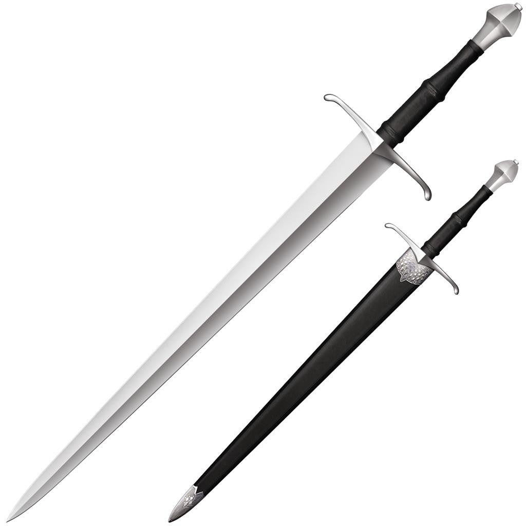 Cold Steel Competition Cutting Sword, 42.75" Overall, 30.5" Blade, 3.6MM Thick, 1055 Carbon Steel, 12.25" Handle, Black Leather Scabbard, 50.8 oz #88HS