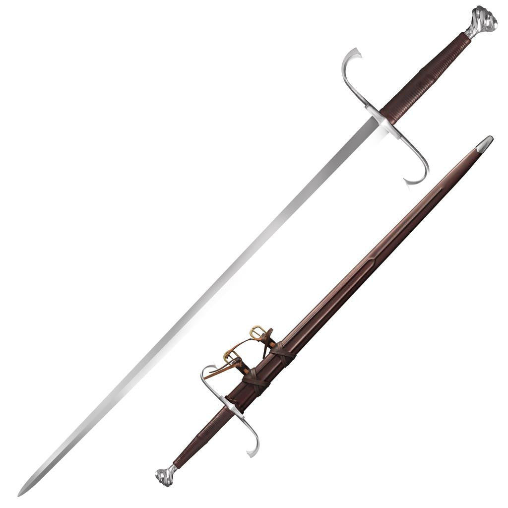 Cold Steel German Long Sword, 46" Overall, 35.5" Blade, 7MM Thick, 1060 Carbon Steel, 10.5" Handle, Leather Scabbard with Steel Fittings, 54.3 oz #88HTB